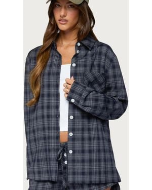 Edikted Alessa Plaid Long Sleeve Button Up Top - Blue