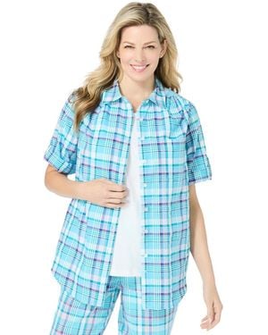 Woman Within Plus Size Within Short-sleeve Button Down Seersucker Shirt - Blue