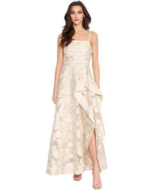 Tahari Jacquard Organza Ruffle Gown - Natural