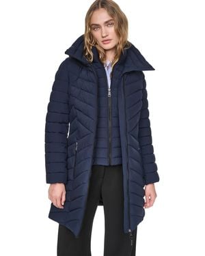 DKNY Bibbed Packable Puffer Coat - Blue