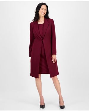 Le Suit Topper Jacket & Sleeveless Dress Suit Set - Red