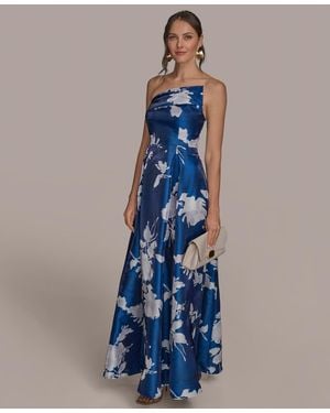Donna Karan Floral-print Ball Gown - Blue