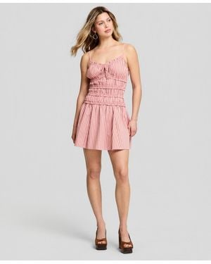 And Now This Striped Ruffle-trim Mini Dress - Pink