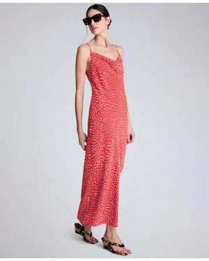Kenneth Cole Polka Dot Cowl Neck Maxi Slip Dress - Red