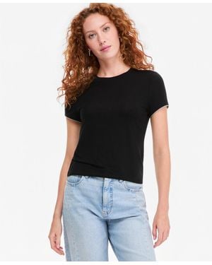 On 34th Piped Feather Weight Layering Crewneck T-shirt - Black