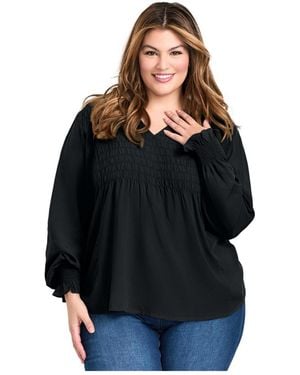 Avenue Plus Size Marcie Shirred Detail Blouse Tops - Black