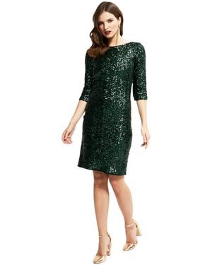 Hotsquash London Boat Neck Sequin Dress - Green