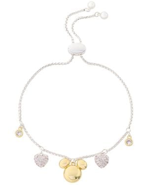 Disney Mickey Mouse Cubic Zirconia Mickey And Heart Charm Bolo Bracelet - White