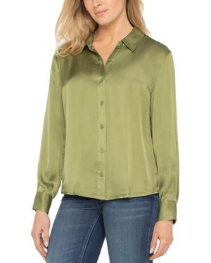 Liverpool Los Angeles Long-sleeve Button-front Satin Shirt - Green