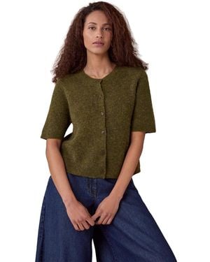 Celtic & Co. Alpaca-blend Ribbed Short-sleeve Cardigan - Green