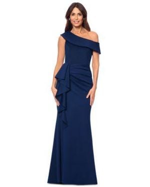 Xscape One Shoulder Scuba Fit Flare Gown - Blue