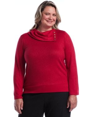 Rafaella Plus Size Cowl Neck Bell Sleeve Metallic Top - Red