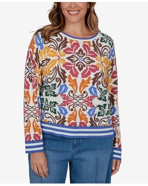 Ruby Rd. Plus Size Tipped Floral Lightweight Sweater - Red