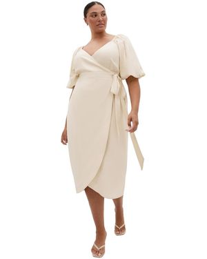 City Chic Plus Size Claudine V-neck Wrap Midi Dress - Natural