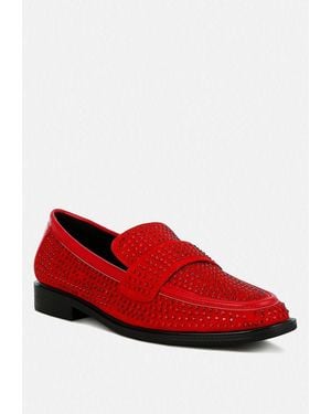 LONDON RAG Hobbs Rhinestones Embellished Loafers - Red