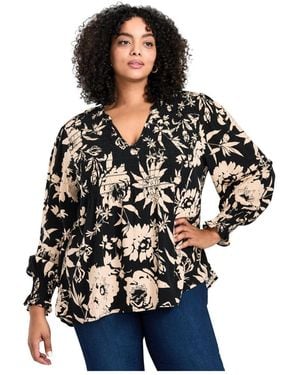 Avenue Plus Size Marcie Shirred Detail Blouse Tops - Blue