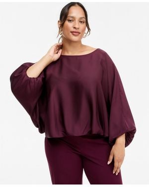 INC International Concepts I.n.c. Plus Size Elbow Bbl Flow Raglan Short-sleeve Wide-neck Blouse - Purple
