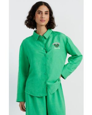 Chinti & Parker Linen-cotton Peanuts Racquet Club Shirt - Green