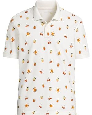 Lands' End Short Sleeve Pique Printed Polo - White