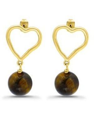 Macy's Macys Gold Plated Hardwired Round Genuine Stone Heart Post Earrings - Metallic
