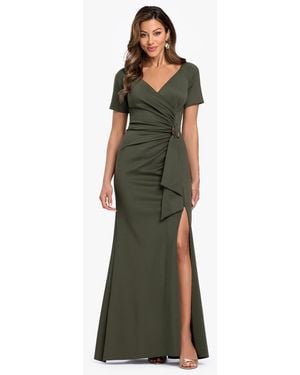 Xscape Short-sleeve V-neck Ball Gown - Green