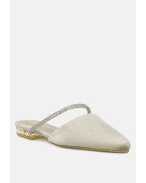 LONDON RAG Turnon Velvet Diamante Detail Flat Mules - White