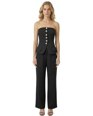 Modenaire Strapless Embellished Vest And Wide-leg Pants - Black
