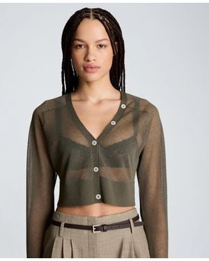 Kenneth Cole Sheer Saddle Shoulder Crop Cardigan - Green
