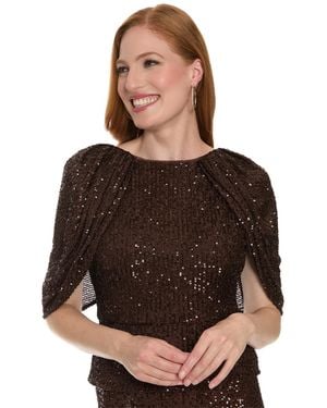 Muse Sequin Boat Neck Short-sleeve Top - Brown