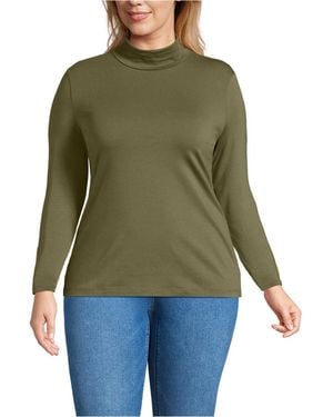 Lands' End Plus Size Lightweight Jersey Skimming Long Sleeve Turtleneck - Green