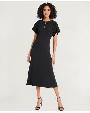 Luxely Crepe Short-sleeve Midi Fit & Flare Dress - Black