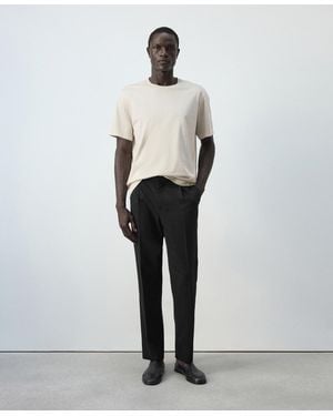 Mango Flat-front Elastic-waist Lyocell-cotton-blend Pants - White