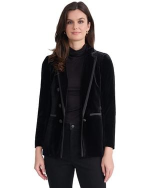 Jones New York Double Breasted Velvet Combo Blazer - Black