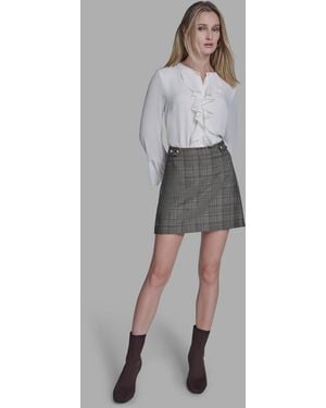 BCBGMAXAZRIA Buttoned Plaid Mini Skirt - Gray