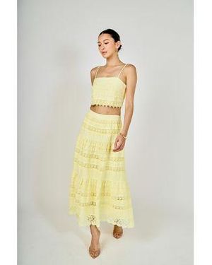 Endless Rose Laced Crop Top Midi Skirt - White