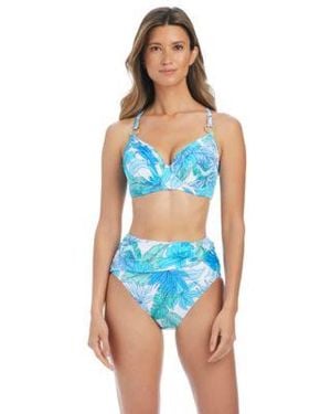 Bleu Rod Beattie Riviera Retreat Over The Shoulder Underwire D Cup Swim Bikini Top High Waist Bottoms - Blue