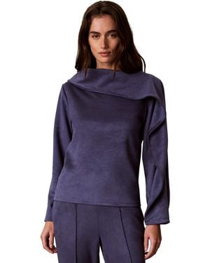 Calvin Klein Boat Neck Long-sleeve Asymmetrical Pullover - Blue