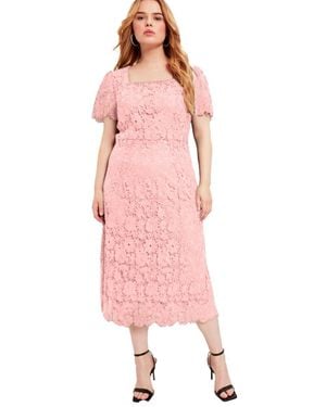June + Vie June + Vie Plus Size Square-neck Lace Dress - Pink