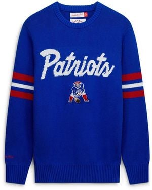 Mitchell & Ness New England Patriots Head Coach Crewneck Pullover Sweater - Blue