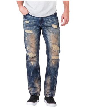 Level 7 Relaxed Straight Fashion Washed Jeans - Blue