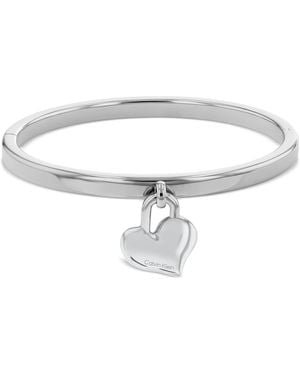 Calvin Klein Stainless Steel Logo Heart Charm Bangle Bracelet - White