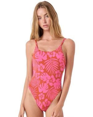 Roxy Sun Chaser Lattice Scoop Neck One-piece Swimsuit - Red