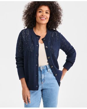 Style & Co. Pointelle Crewneck Cardigan - Blue