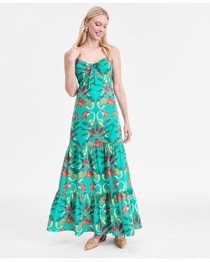 INC International Concepts Floral-print Smocked-back Tiered Cotton Maxi Dress - Blue