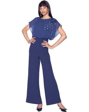 White Tie By Shani Floral Applique Jumpsuit - Blue