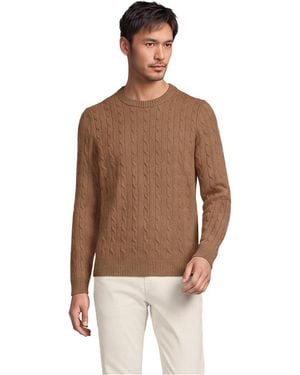 Lands' End Long Sleeve Cashtouch Cable Crewneck Sweater - Brown