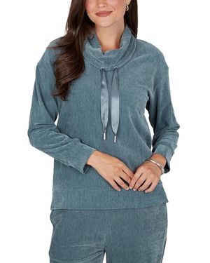 Ruby Rd. Cowl Neck Ribbed Knit Long Sleeve Pullover - Blue