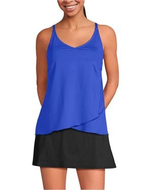 Lands' End Long Torso Tulip Hem Tankini Top - Blue