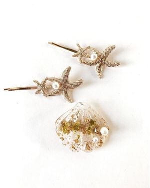 Soho Style Mermaid Starfish And Seashell Hair Clip Three-piece Set - Metallic