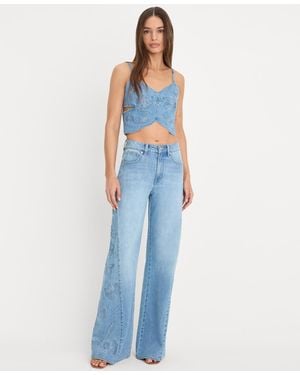GOOD AMERICAN High-rise Wide-leg Embroidered Jeans - Blue